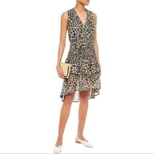 Walter Baker Leandria Leopard-Print Shirred Peplum Pullover Hi-Low Hem Dress XS